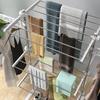 Foldable Clothes Drying Rack with 6 Wheels, Adjustable Shelves, Stainless Steel Frame, Silver