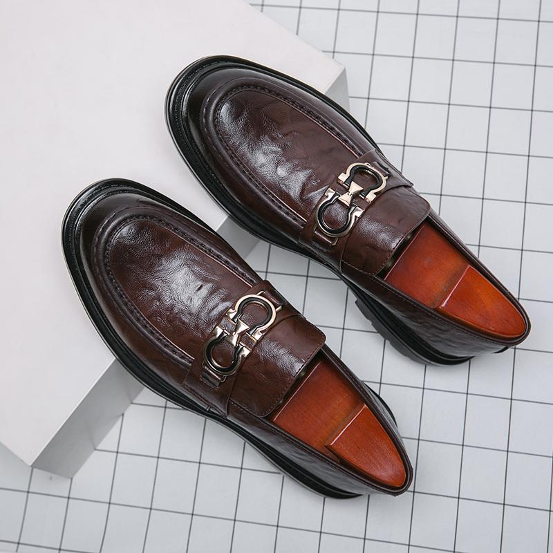 Men's Luxury Business Leather Loafers Korea Style Gentleman Formal Dress Loafers Party Pea Shoes School Style Black Grey Brown