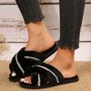 2024 Women's Plush Slippers Warm Fluffy Slippers Comfortable Faux Fur Cross Indoor Floor Slippers Flat Soft Fur Shoes Ladies Women