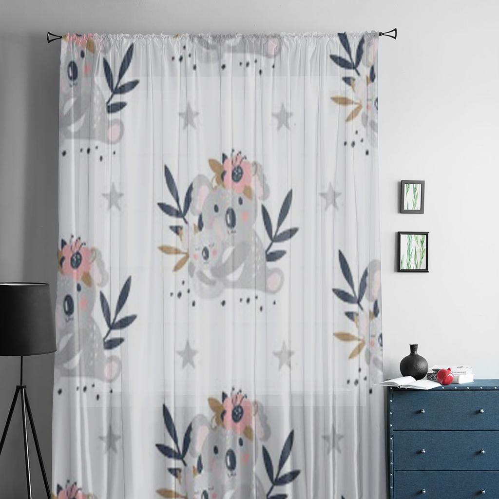 Симпатичные белые тюлевые прозрачные оконные шторы с коалой для гостиной, спальни, современная шифоновая вуаль, занавески из органзы, декор, шторы