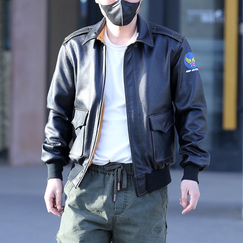 Мужская куртка из натуральной воловьей кожи с лацканами