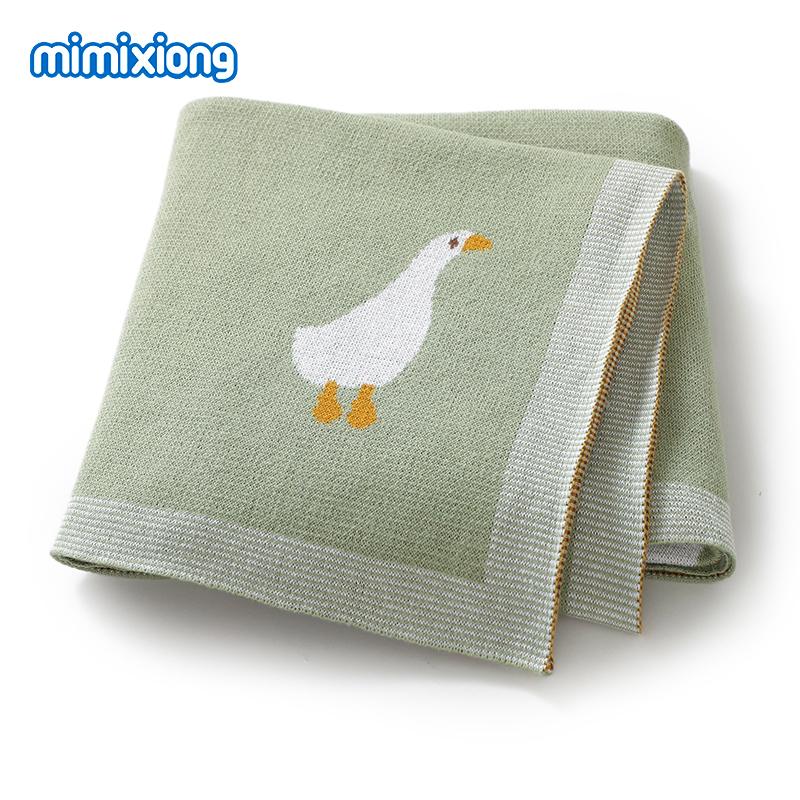 2024 Mimixiong Newborn Knitted Baby Animal Duck Pattern Blankets Babies Swaddle Knitting Cotton Blankets Bedding