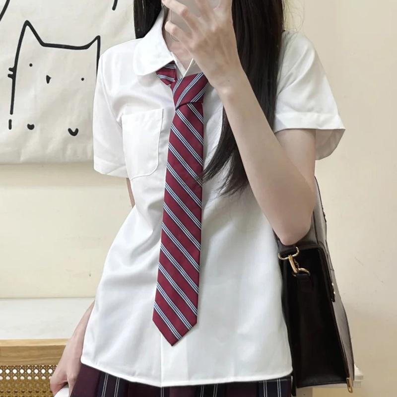 Женская рубашка JK Academy, не требующая глажки, в красную/коричневую полоску, с синим галстуком ручной работы кофейного цвета