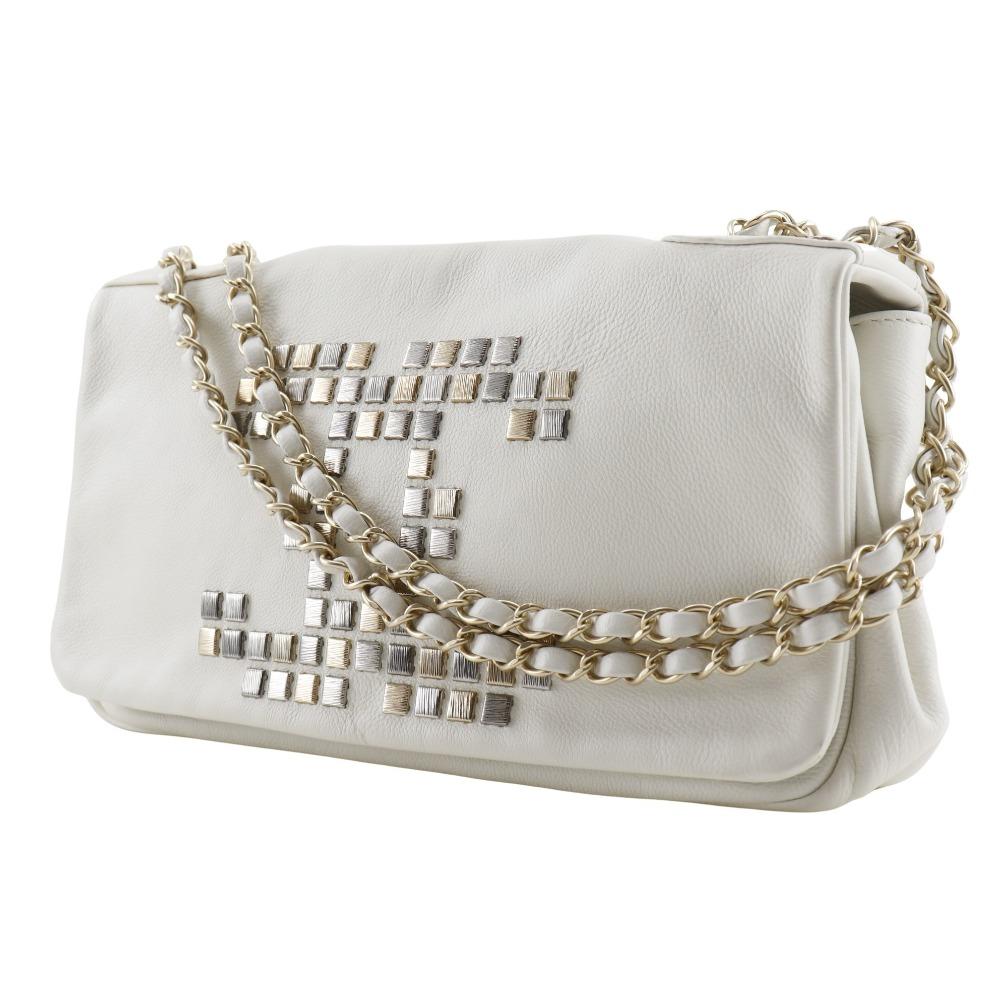 Chanel ChainShoulder Shoulder Bag A46041 COCO Mark Double Chain White Lambskin Women Used