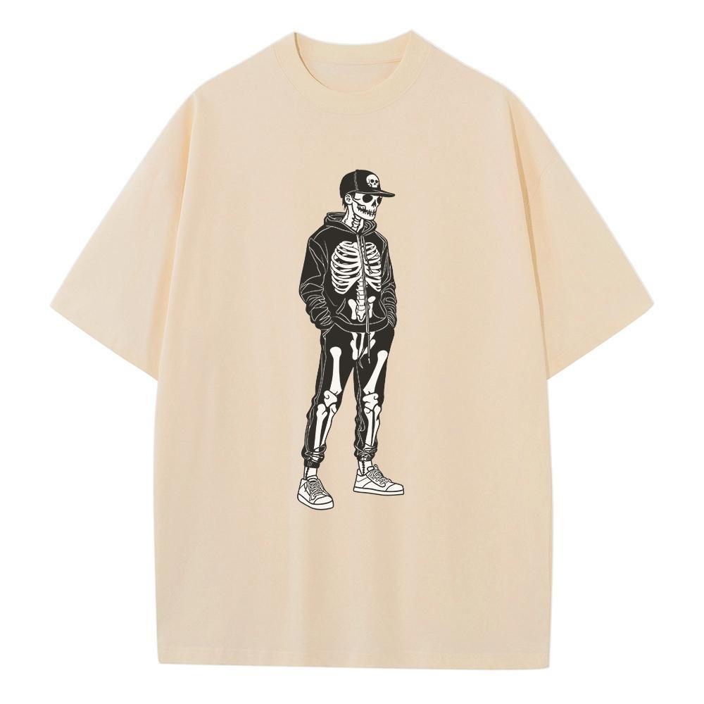 Летняя свободная футболка Хлопок С открытыми плечами Унисекс Топ Графическая футболка с принтом черепа Дышащий принт Унисекс Дизайнерская одежда