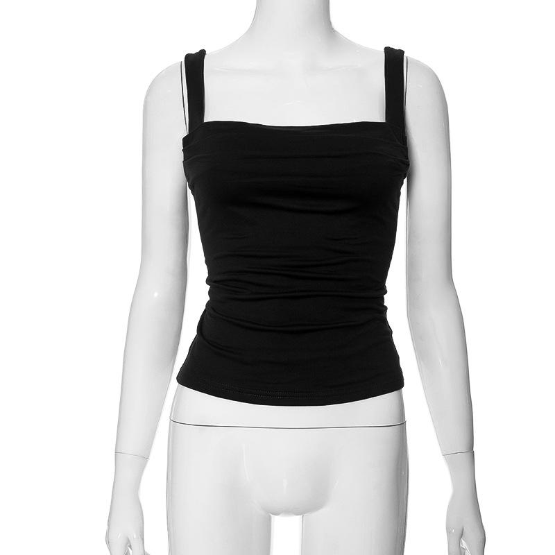 GMXIA Женская весенняя облегающая однотонная майка-топ с плиссировкой и халтером