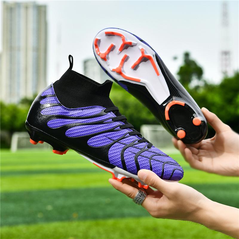 HOHO FAIR Soccer Shoes Large Size 35-45 Men's/Children's High-top Long-nailed Outdoor Anti-slip Football Boots