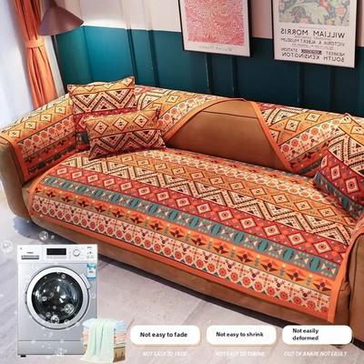 Подушка для дивана Bohemian Chenille, полотенце для спинки дивана, оранжевый, Four Seasons, универсальный, нескользящий чехол для дивана, полотенце с цветочным узором