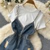 RUGOD Джинсовое платье на подтяжках Design Sense, женский модный костюм-двойка, белая свободная футболка с короткими рукавами