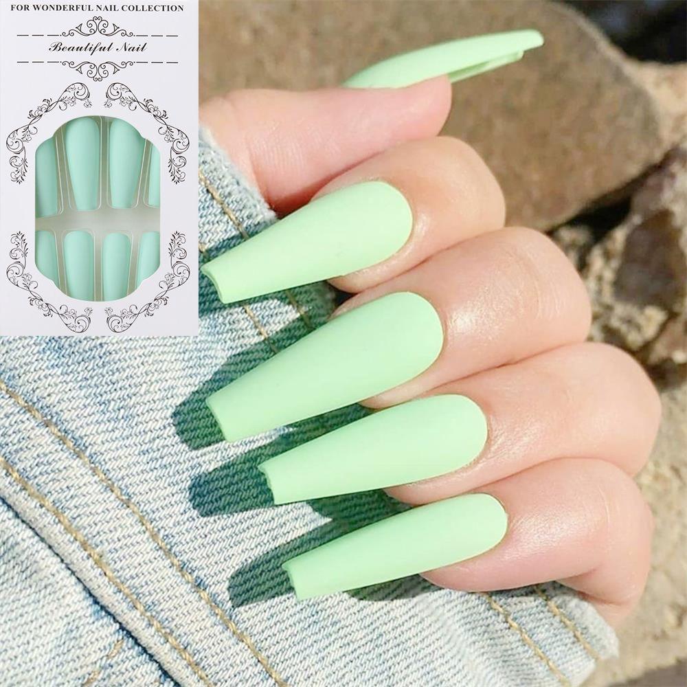 24Pcs/Set Matte Full Cover Manicure Nail Tips False Nails Ballerina Nail Coffin Fake Nail