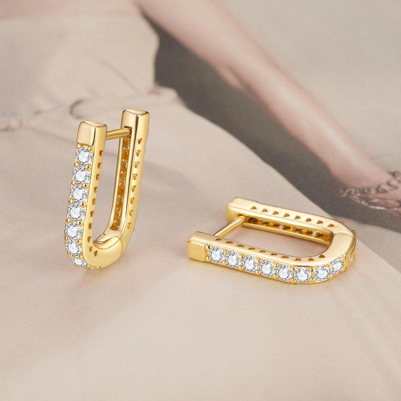 BAMOER 925 Sterling Silver Classic U-shaped Ear Buckles Earrings for Female Shining Zircon Earrings Fine Jewelry Gift