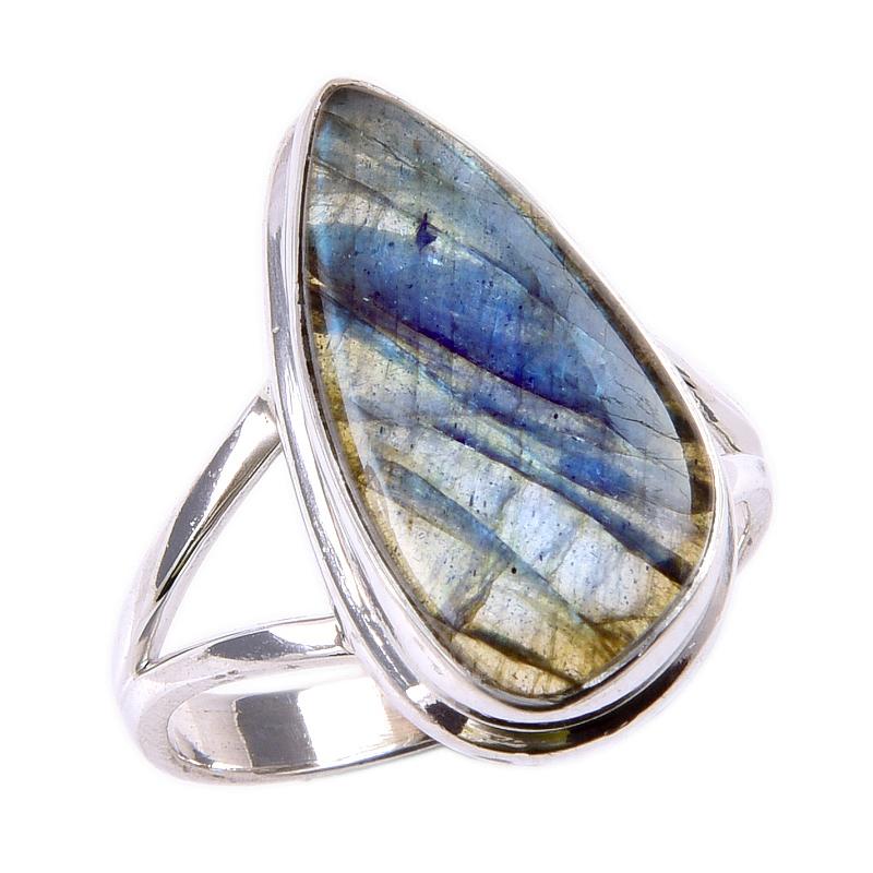 Ювелирное кольцо из чистого серебра 925 пробы с натуральным лабрадоритом, размер 8 T2J68