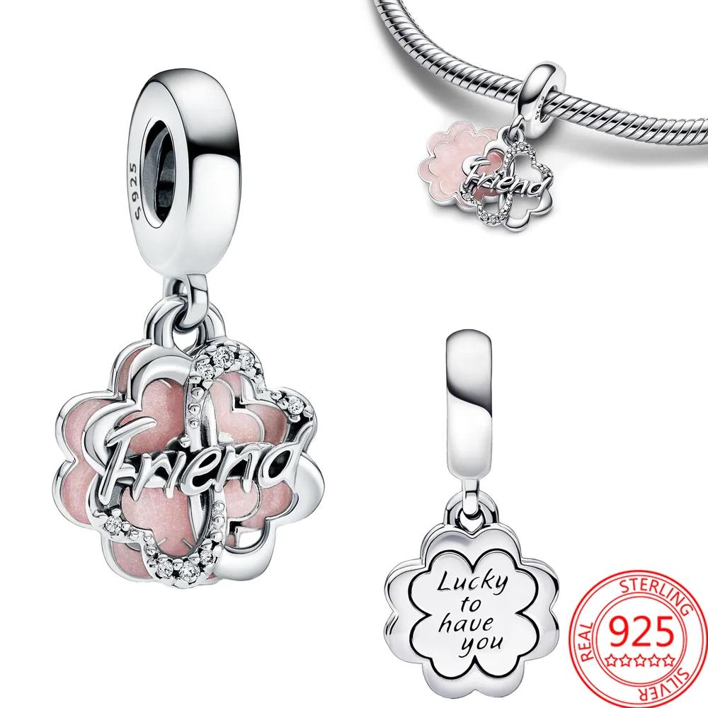 Charms Heart Beads Pink Dangle Charm Flower Pendant Diy Jewelry Fit Original Copper Bracelet Necklace Clip