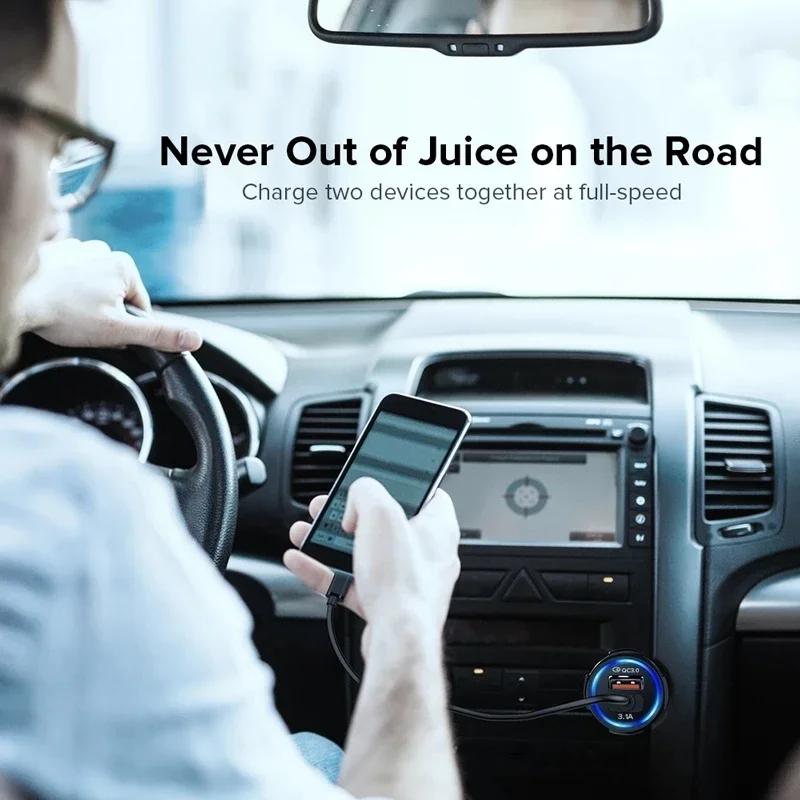 3.1A Автомобильное зарядное устройство PD QC 3.0 LED Dual USB Plug Phone Charge Adapter для iPhone 12 11 Samsung Xiaomi Huawei Быстрая зарядка