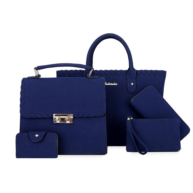 Новая плечевая сумка класса люкс контрастного цвета, плетеная сумка-ведро большой вместимости, однотонная сумка с замком, сумка через плечо, набор из пяти предметов