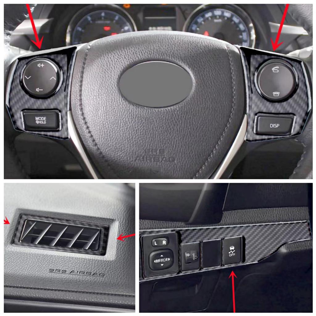 Углеродное волокно, центральная консоль автомобиля, крышка рулевого колеса, накладка, наклейки для Toyota Corolla 2014-2018, внутренняя отделка автомобиля