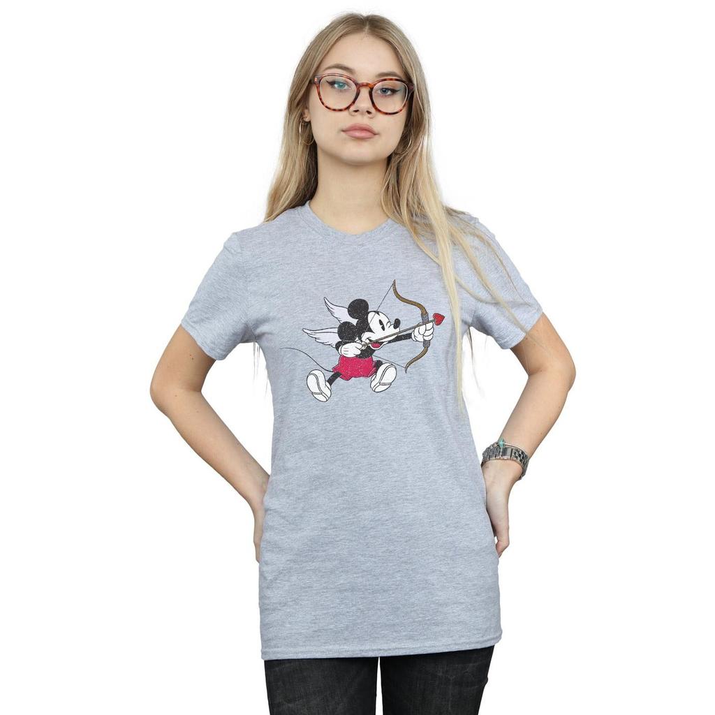 Disney Womens/Ladies Mickey Mouse Love Cherub Cotton Boyfriend T-Shirt