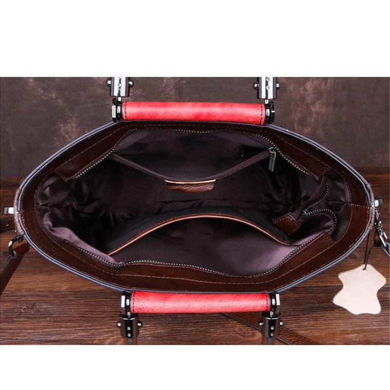 Johnature Retro Large Capacity Luxury Handbags Women Bags Designer Genuine Leather Casual Tote Rose Shoulder Bags