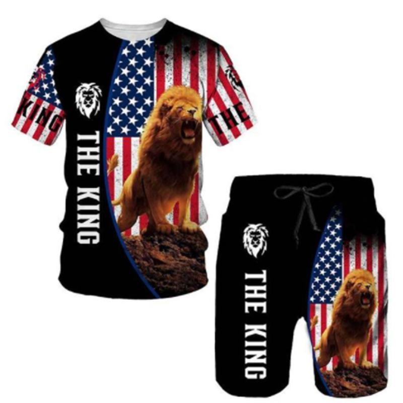 Летняя мужская футболка с 3D принтом и шорты, комплект свирепого льва, мужская спортивная одежда, спортивный костюм с круглым вырезом и коротким рукавом, классная мужская одежда
