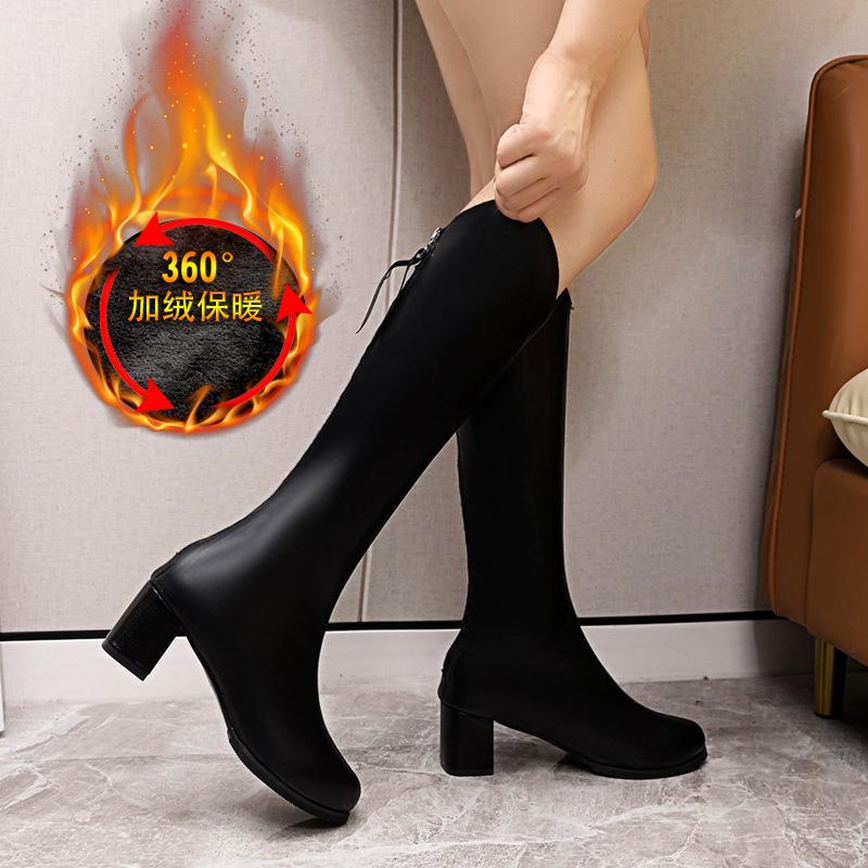 Элегантные сапоги на высоком каблуке женские осенне-зимние новые из мягкой кожи высокие сапоги-рыцари ретро бархатные женские кожаные сапоги