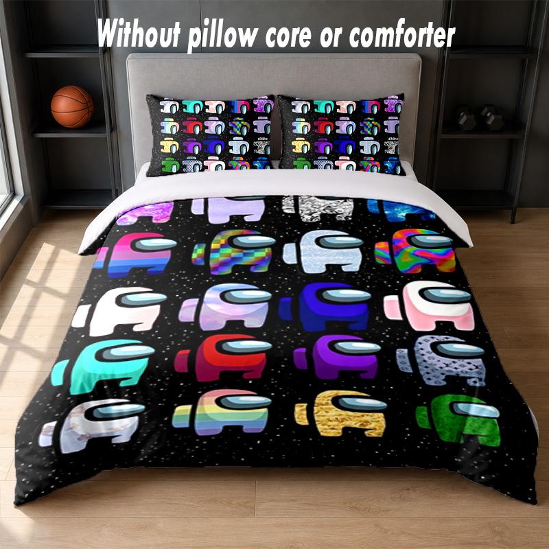Among Us Design Bed Bedding Set 1 Duvet Cover + 2 Pillowcases Soft Breathable Household Bed Linens