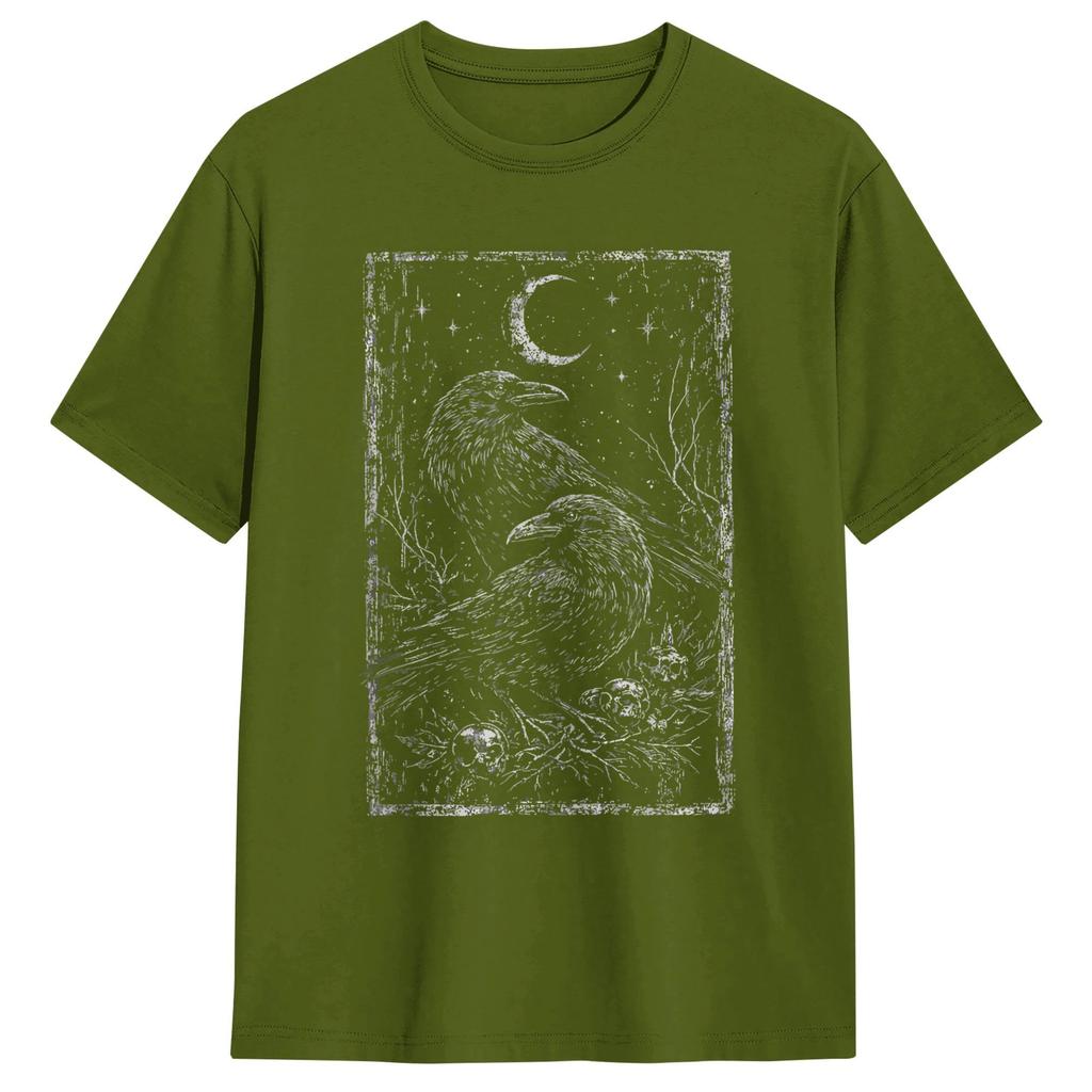 Streetwear T Shirt Summer Raven Crows Grunge Goth Gothic Hipster TShirts Cotton Tee Shirt Couple Y2K Classic Short Sleeve Tops
