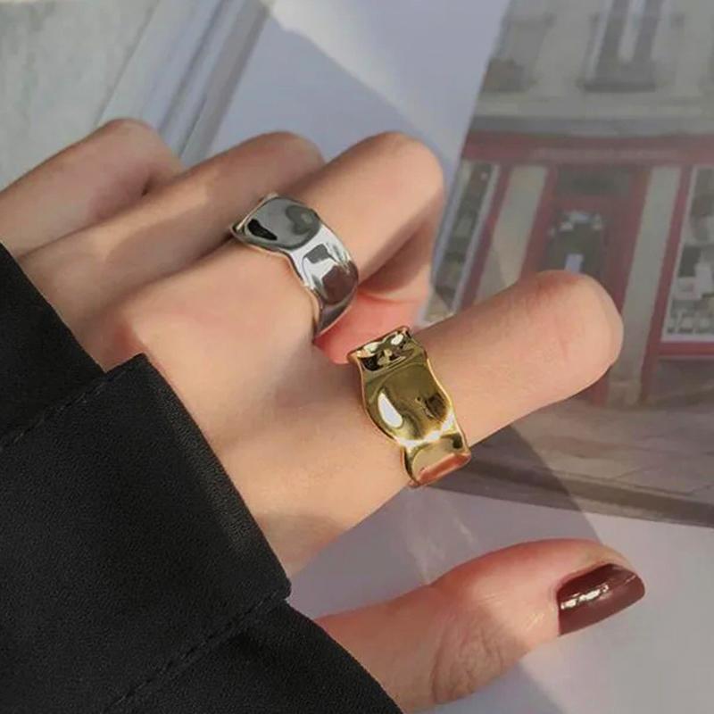 3Pcs Vintage Irregular Pleated Open Ring for Women Men Vintage Punk Liquid Metal Style Finger Y2K Accessories Fashion Jewelry