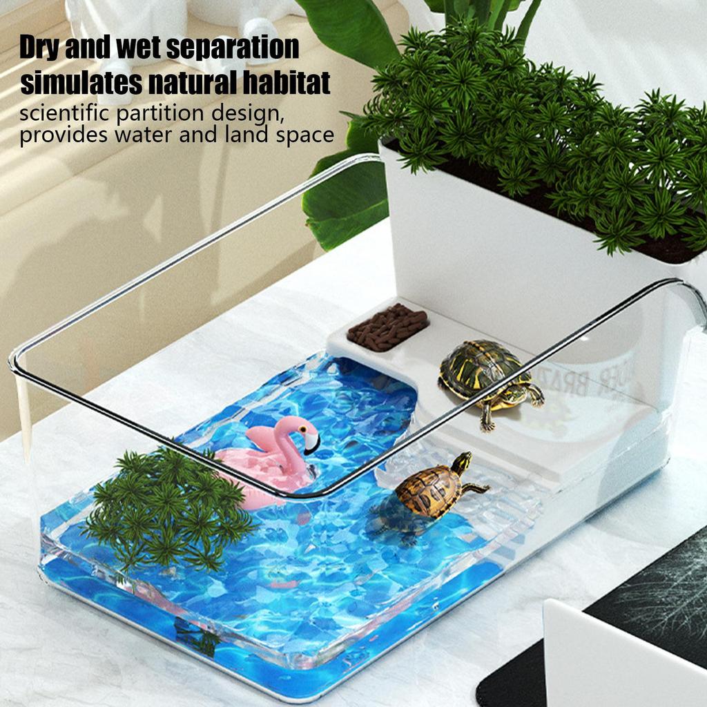 32.7x19.3x12.2cm PET Aquatic Turtle Tank Decorative Reptile House Transparent Small Tortoise Breeding Box for Reptile Crab