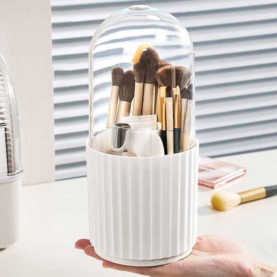 Makeup Brush Holder Transparent Dustproof Large Capacity Multi-compartment with Lid 360-degree Rotating Makeup Brush Display Case Office Supplies