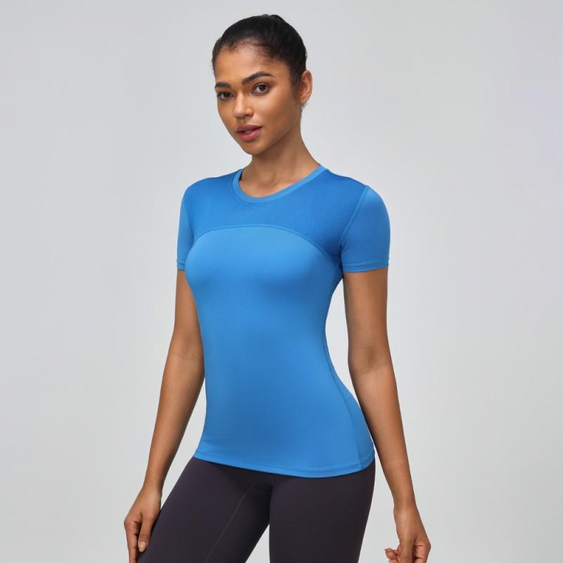 Womens Quick-Dry Workout T-Shirt With Mesh Panels Stretch Fitness Top Running Yoga Gym