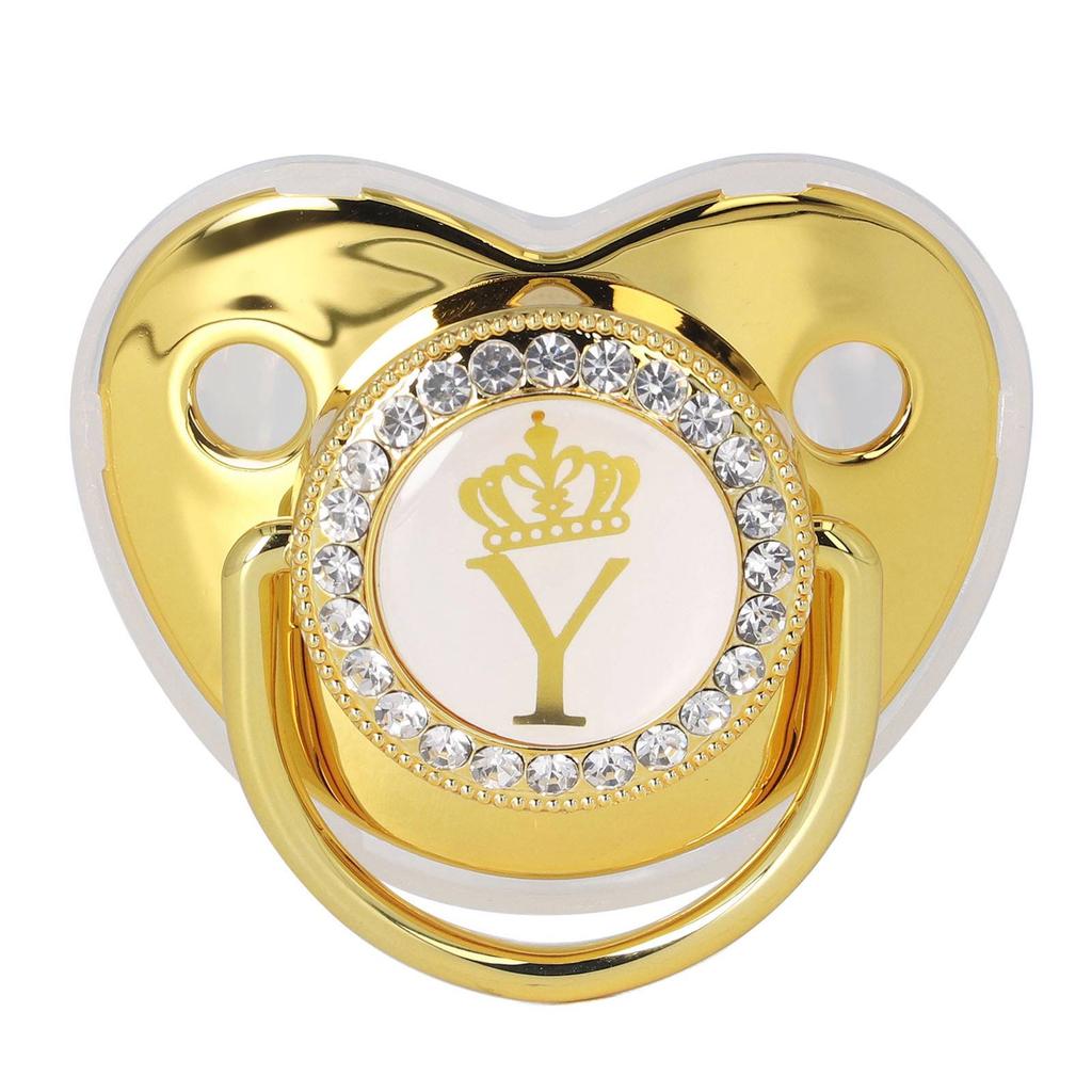 Детская пустышка, портативная, изысканная, с золотыми буквами короны, со стразами, с цепочкой-зажимом