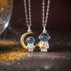 Astronaut Couple Necklace for Women, Simple Star Picking The Moon, Starry Moon Pendant Collarbone Neck Chain