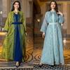 AB333 Elegant Middle Eastern Two-Piece Robe Set with Belt - Dubai Long Cardigan Dress