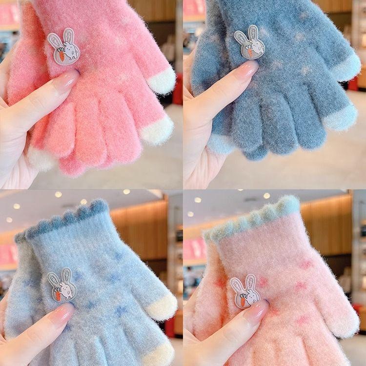 Autumn and winter children's gloves piled and thickened knitted to keep warm, winter fingers cute cartoon baby outdoor play hand guard