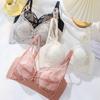 Sexy Lace Crystal Cup Lingerie Women's Thin Gathering Rabbit Ear Text Bra Sweet Lace Pleated Design Bra Hotsweet Comfortable Plus Size Bra