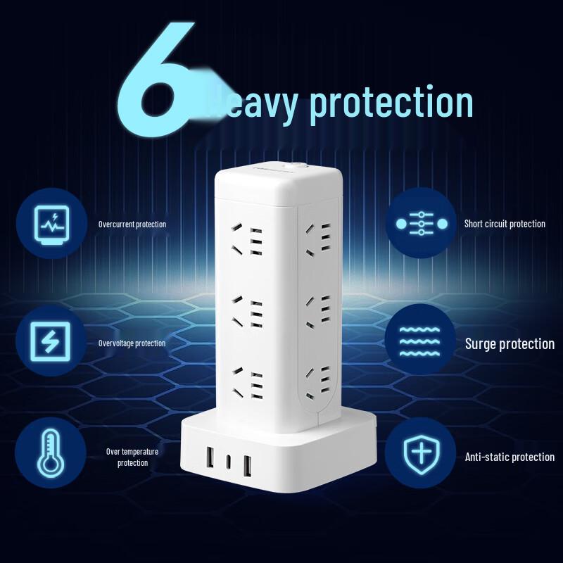 NVC Multi-Outlet Vertical Tower Power Strip CN plug (adapter included)