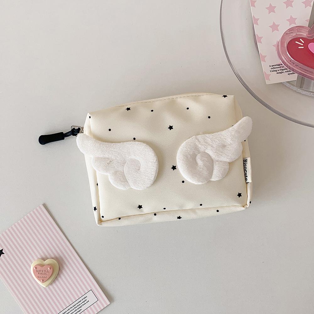 Angel Wings Portable Makeup Bag Cosmetics Storage Bag Large Capacity Student Stationery Organizer Bag Cartoon Sweet Handbags