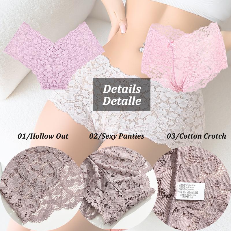 4PCS Lace Panties for Women Floral Hollow Out Boxer Shorts Sexy Underwears Female Intimates Lingerie Transparent Briefs