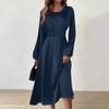 Women's Autumn And Winter Casual Fashion Round Neck Long Sleeve Solid Color Long Dress