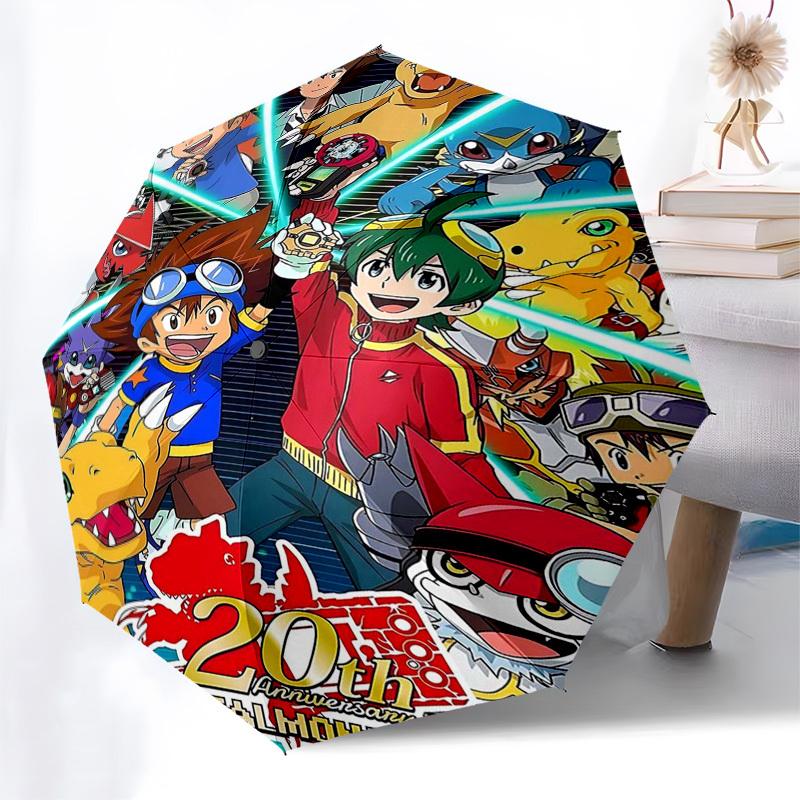 1pc Digimon 20th Anniversary Outdoor Umbrella - Automatic Opening/Closing, Portable Tri-Fold Design with 8-Rib Iron Frame - Perfect Gift for Fans