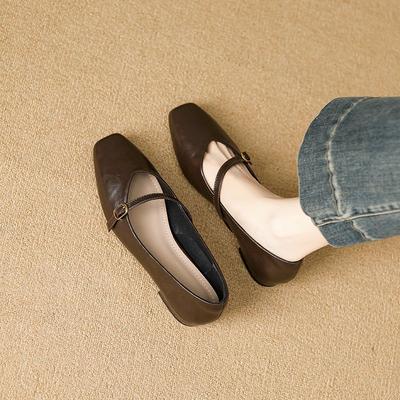 Французские ретро туфли Мэри Джейн с квадратным носком женские весенние модные с цепочкой на толстом каблуке с открытым подъемом универсальные туфли на низком ходу