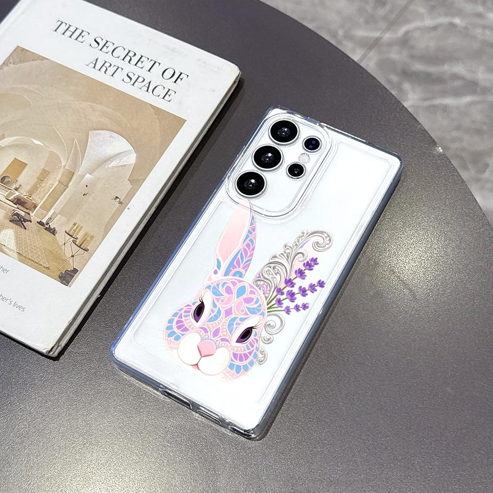 Пастельный кролик с лавандовым чехлом для Samsung Galaxy S26 S25 S24 S23 S22 S21 S20 FE Plus Мягкий ТПУ Тонкий Ударопрочный Чехол