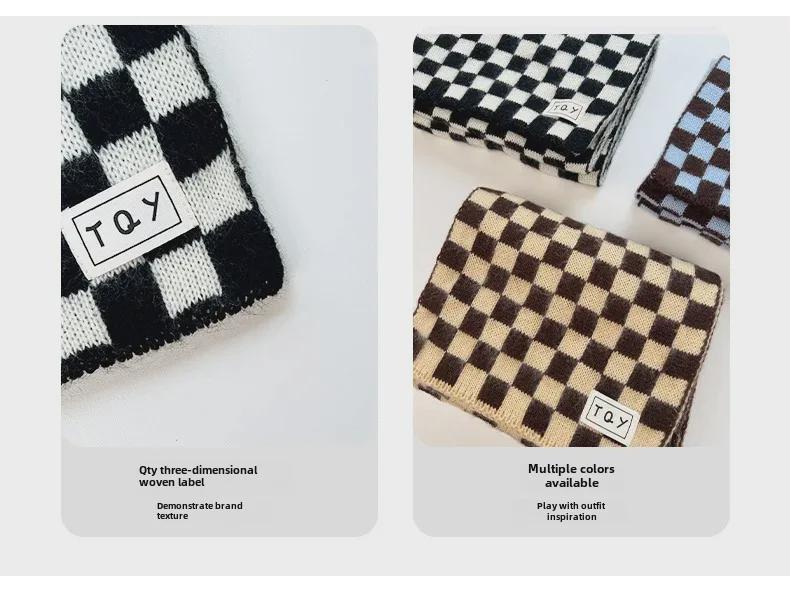 2024 Women's High-End Korean Blue Checkerboard Knit Scarf - Winter Warm Shawl