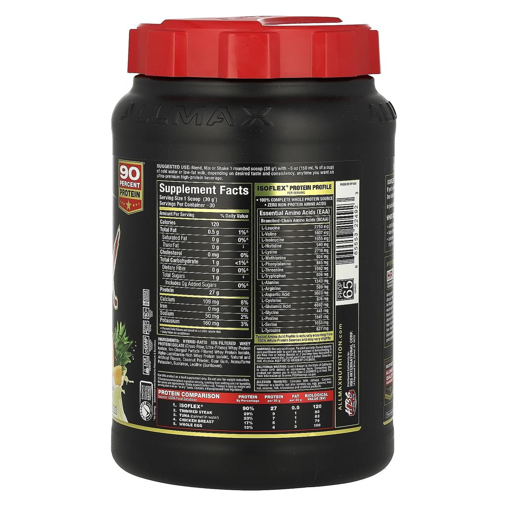 ALLMAX, Isoflex, Pure Whey Protein Isolate, Pineapple Coconut Flavor, 2 Lb (907 G)