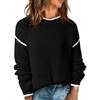 Women's Fashion Color Blocked Round Neck Long Sleeved Knitted Sweater Pullover Sweater Top