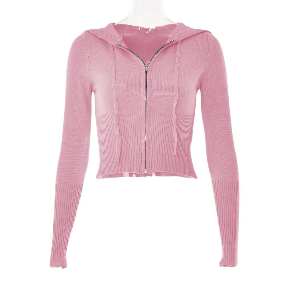 Женский трикотажный свитер с длинным рукавом и капюшоном на молнии, комплект из 2 предметов, спортивный костюм, укороченный топ, расклешенные брюки, подходящий по размеру костюм