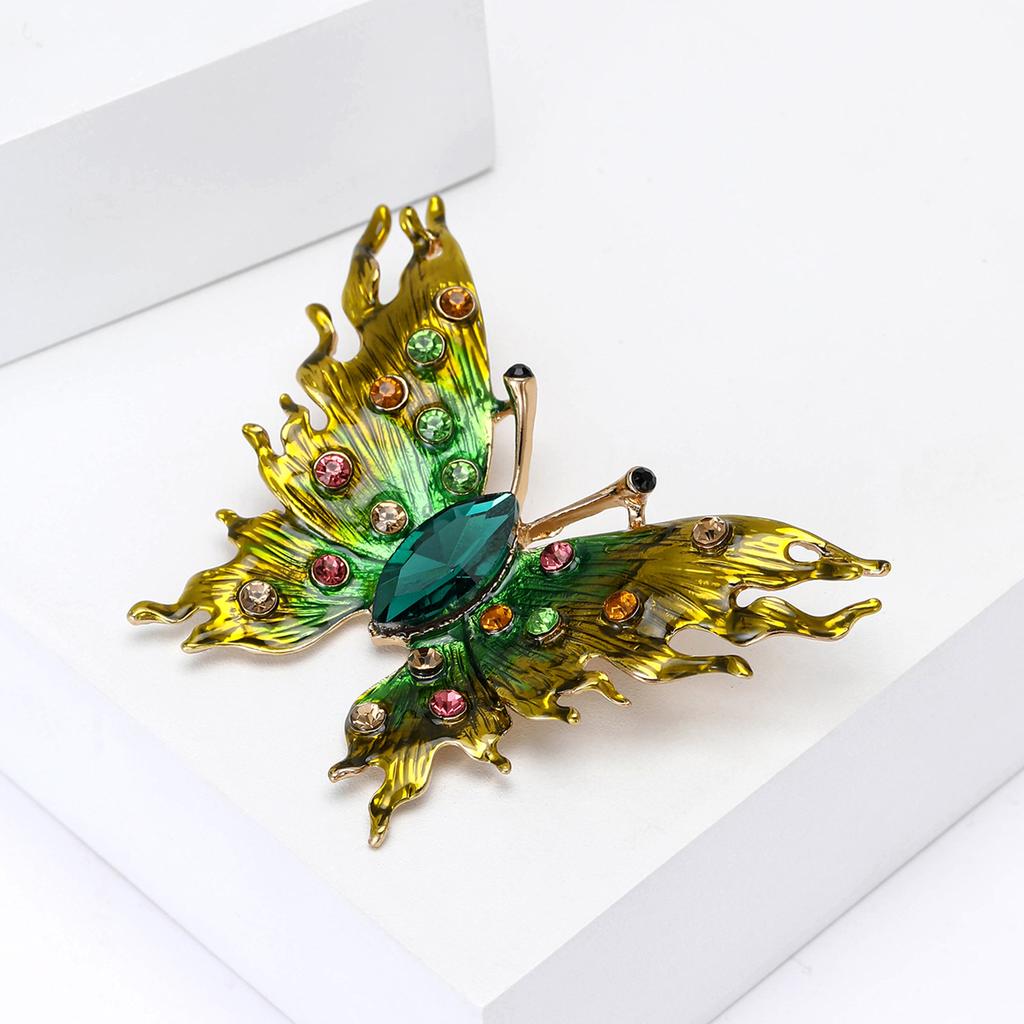 Creative Alloy Enamel Rhinestone Flame Butterfly Brooch High-End Exquisite Women'S Clothing Corsage Jewelry Pin