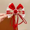 Flower Bow Ribbon Hair Clip Red Hanfu Hair Ornamen Chinese Style New Year Hairpin  Festival