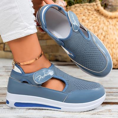 Обувь Универсальная женская обувь Повседневная обувь больших размеров Туфли на платформе с летящим плетеным каблуком и сеткой Женские туфли с липучкой