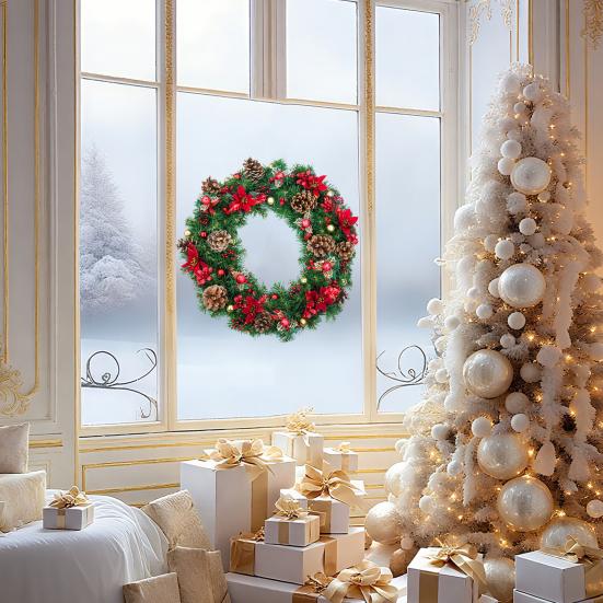 Christmas Wreath Window Stickers Electrostatic Window Decals Wreath Pattern Glass Sticker for Home Shop Xmas Decoration